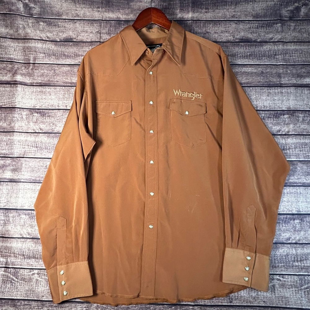 Wrangler Western Satin Shirt Embroidered Rodeo Bull Pearl Snap Burnt Orange XL